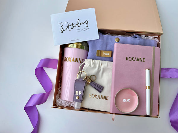 Farewell Thank you Premium LUXE Personal Desk Set in Purple Blush Gold