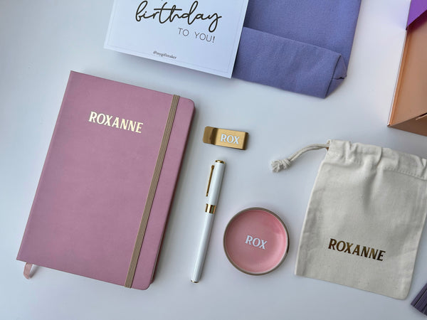Farewell Thank you Premium LUXE Personal Desk Set in Purple Blush Gold