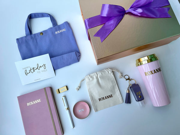 Farewell Thank you Premium LUXE Personal Desk Set in Purple Blush Gold