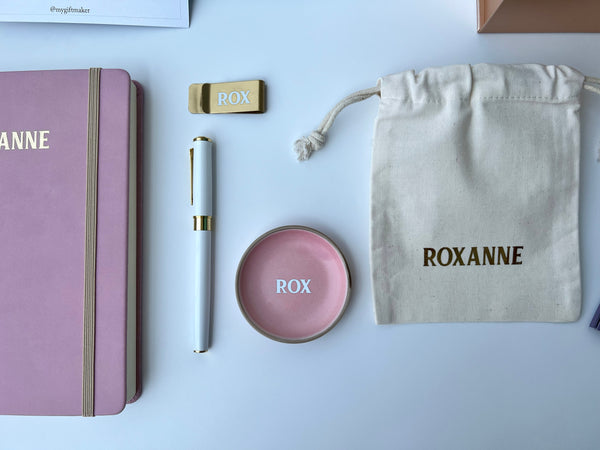 Farewell Thank you Premium LUXE Personal Desk Set in Purple Blush Gold