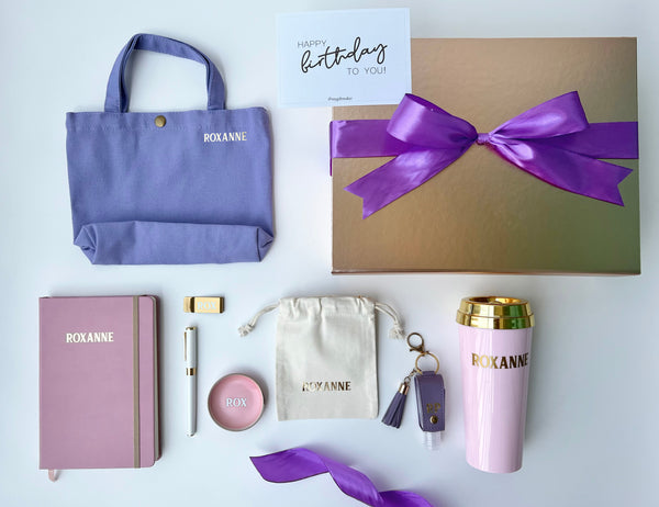 Farewell Thank you Premium LUXE Personal Desk Set in Purple Blush Gold
