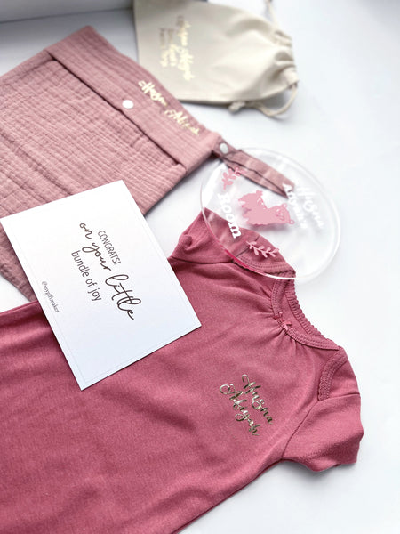 NEW! New Mom & Baby Dearest Gift Box (Dark Cherry Pink / Light Pearl Pink) - for baby girl
