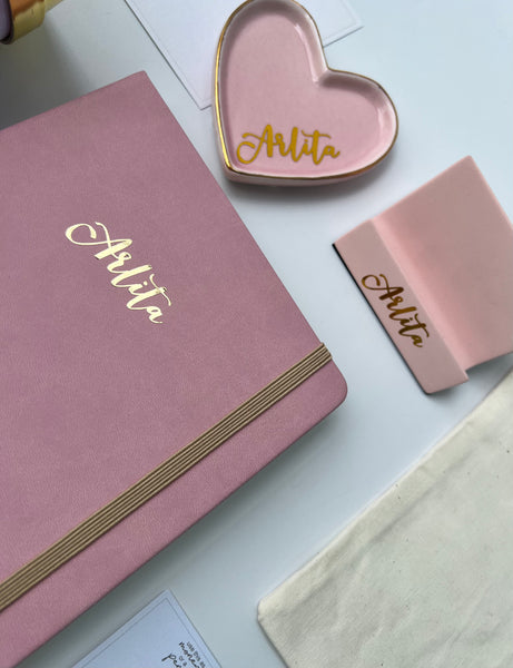 personalized customized custom pink white rose gold gift set notebook tumbler hand sanitiser keychain handphone stand trinket tray drawstring bag pen holder gifts for her colleagues farewell goodbye thank you wedding bridesmaid proposal birthday for mums best friends gifts desk stationery set singapore gift delivery service express fast beautiful