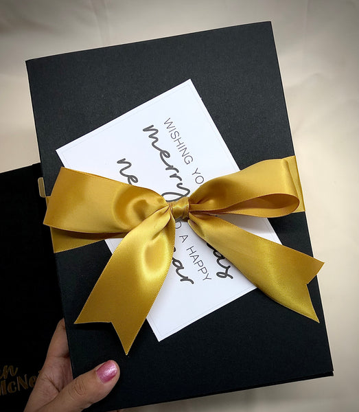 personalised notebook set gold black pen holder gift box for colleagues for him and her christmas exchange corporate gift professional singapore gift delivery service
