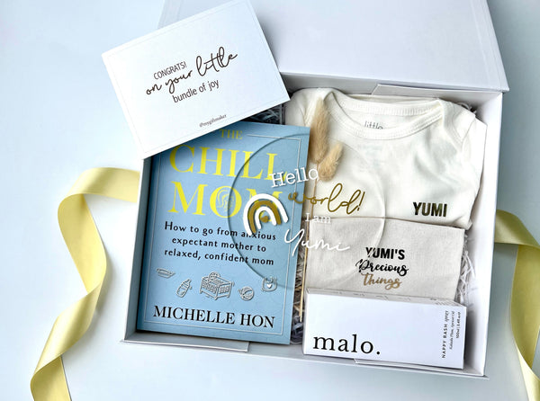chill mom newborn baby gift hamper gift box nappy rash expecting mom book customized custom personalised baby romper bodysuit new mum gift singapore SG gift delivery service fast express