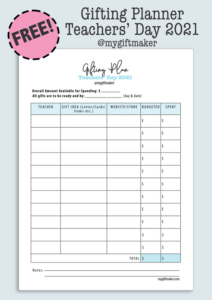FREE Teachers' Day 2021 Gifting Planner