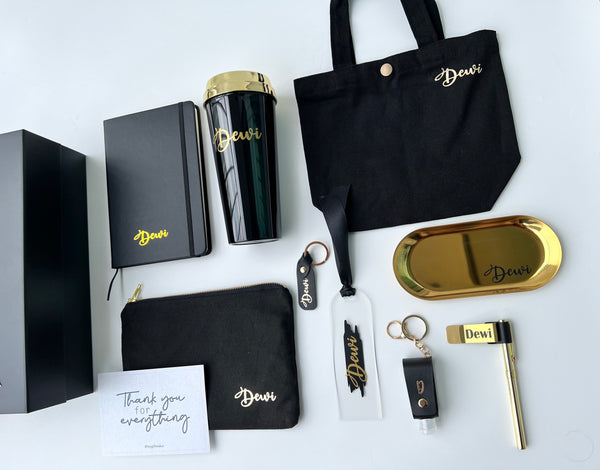 NEW! Premium LUXE Full Personal Work Set for Ladies in Black + Gold, birthday / farewell / thank you gift for colleagues