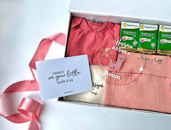 NEW! New Mom & Baby Dearest Gift Box (Dark Cherry Pink / Light Pearl Pink) - for baby girl
