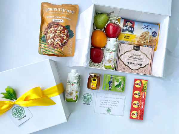 wellness get well soon oats apple orang pear datesgift hamper hospitalisation food organic healthy fruit basket singapore SG gift delivery gift box corporate gifting custom customised company logo personalised message