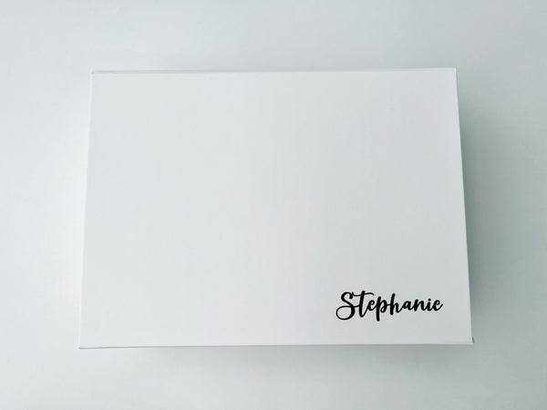 white magnetic gift box name words personalised custom customised singapore SG gift wrapping wrap service christmas gifting