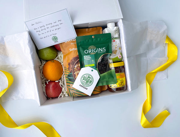 wellness get well covid soon honey oats apple orang pear datesgift hamper hospitalisation food organic healthy fruit basket singapore SG gift delivery gift box corporate gifting custom customised company logo personalised message